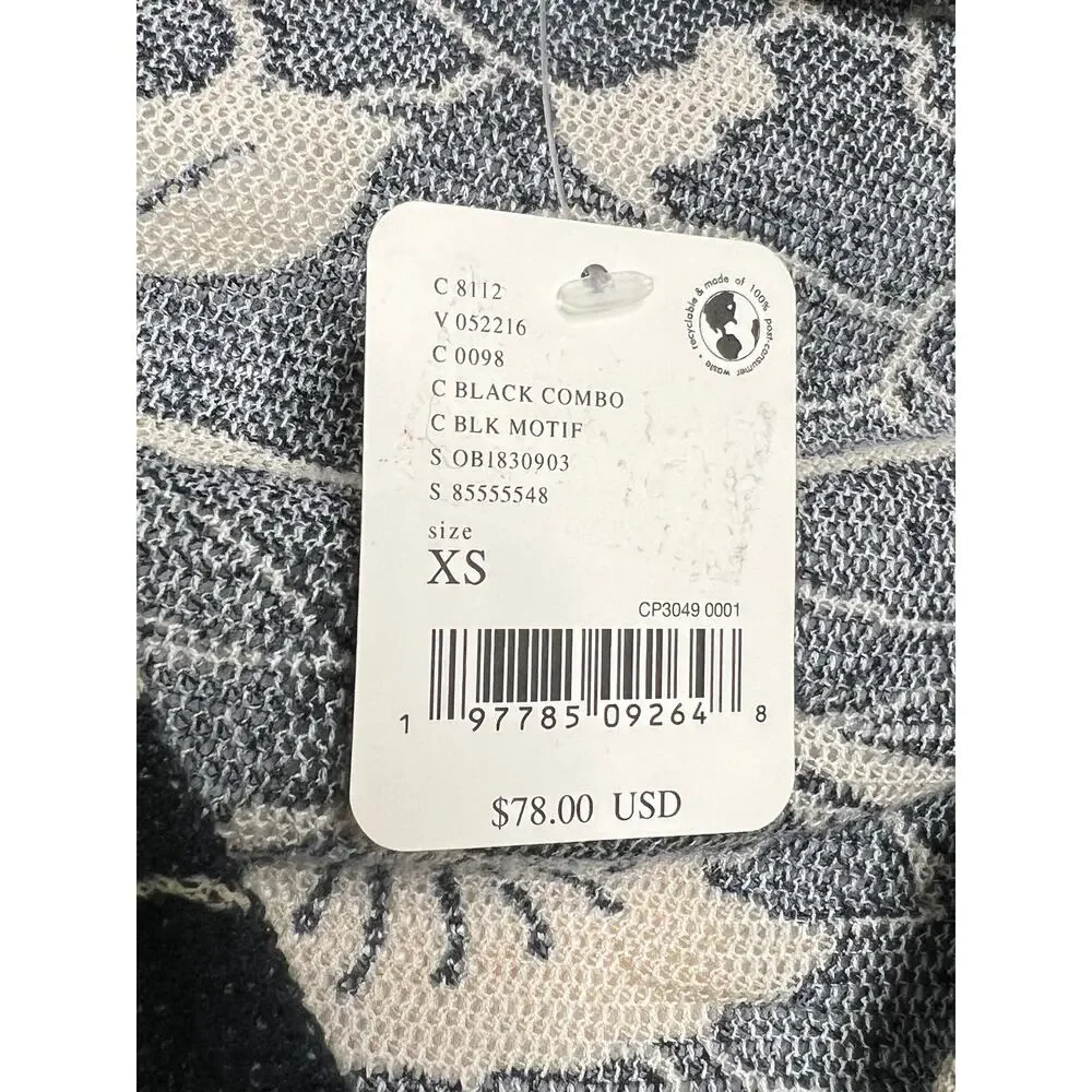 Free People Through The Meadow Black Floral Ruched Long Sleeve Mesh Knit Top XS